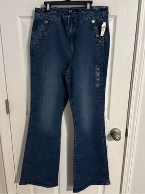 Gap Denim Jeans '70s Flare Womens 10/30Tall High Rise Stretch Button Pockets NWT
